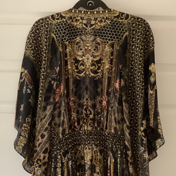 CAMILLA Long Dress With Smocked Waist Bell Sleeves *Abingdon Palace* 100% Silk - Picture 12 of 16